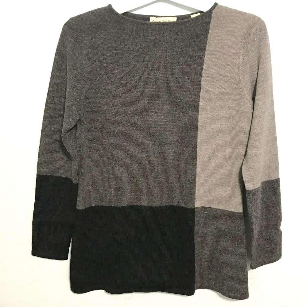 Amanda Smith Petite Sweater Shirt Blouse Women Size PM Gray Black Wool Blend Top